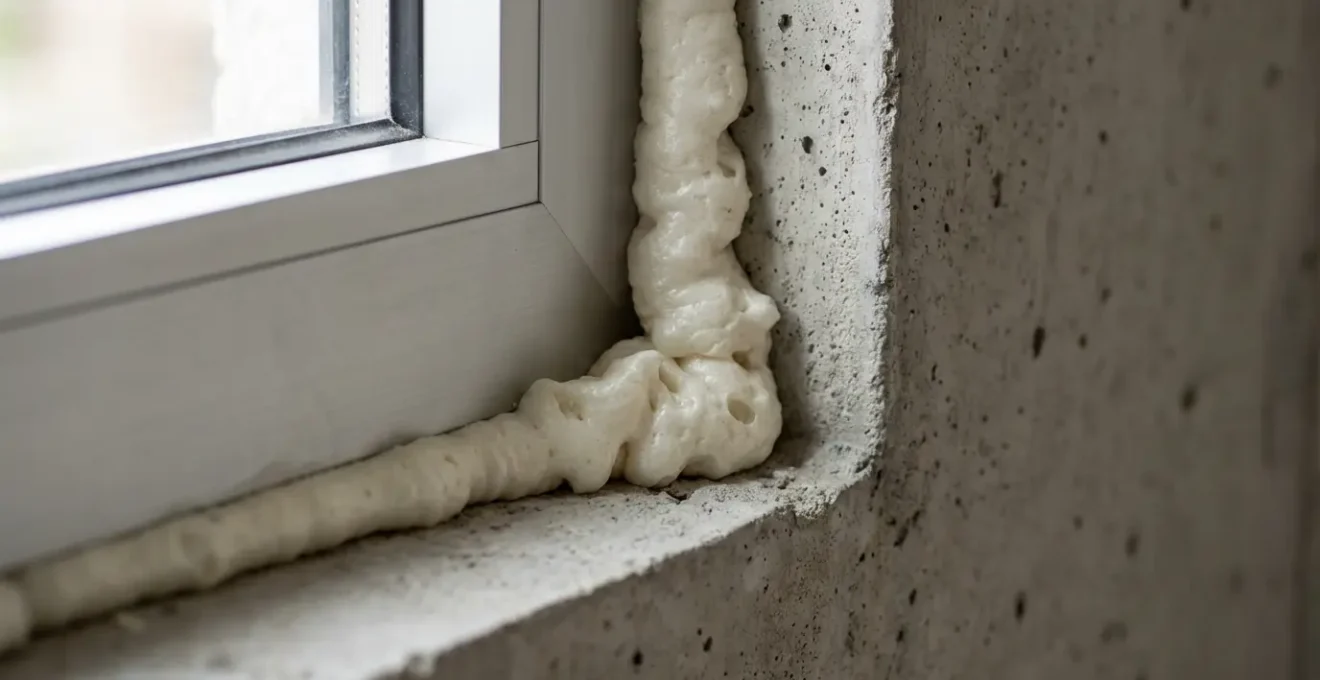 Application de mousse isolante autour d'un dormant de fenêtre