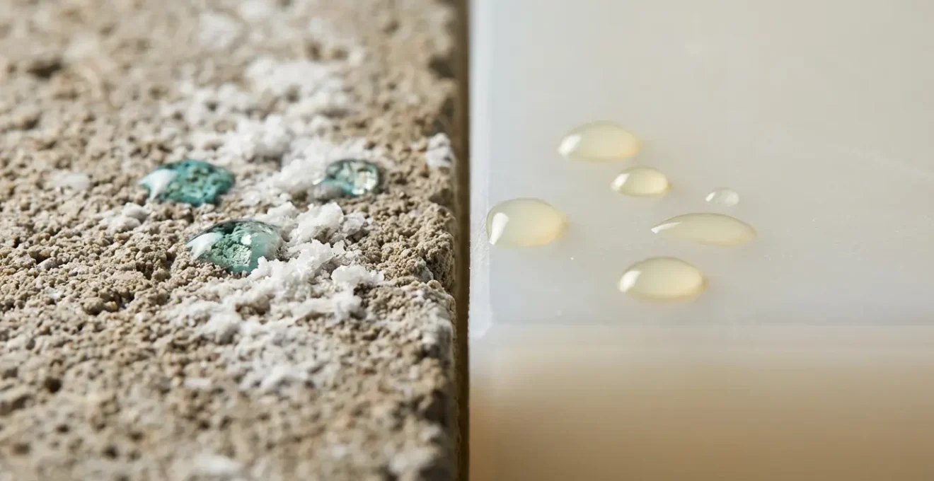 Comparaison en coupe d'une cuve béton et polyéthylène montrant l'effet sur le pH de l'eau