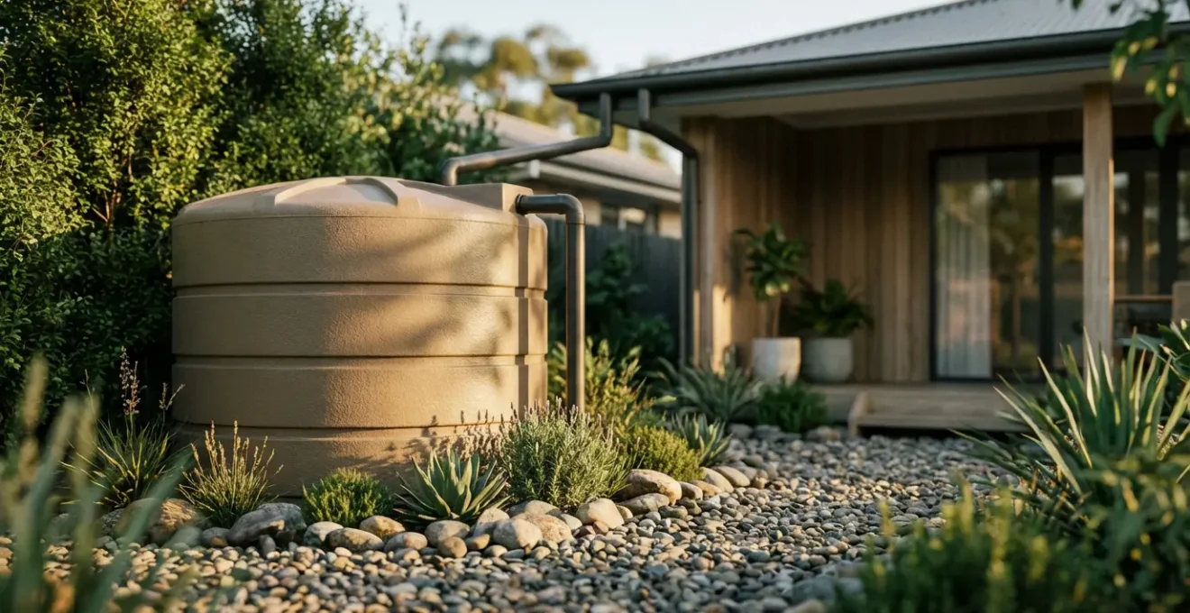Installation d'une cuve de récupération d'eau de pluie dans un jardin résidentiel