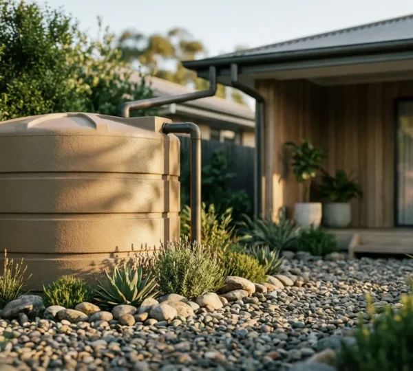Installation d'une cuve de récupération d'eau de pluie dans un jardin résidentiel