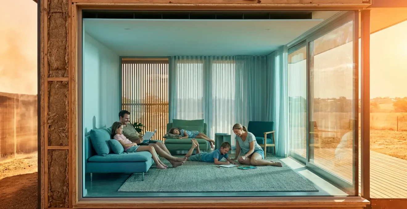 Intérieur frais d'une maison isolée à la laine de bois pendant une canicule