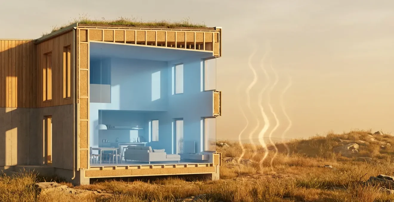 Maison contemporaine isolée à la laine de bois montrant la protection contre la chaleur estivale