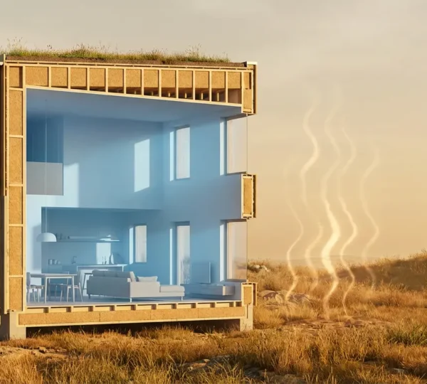 Maison contemporaine isolée à la laine de bois montrant la protection contre la chaleur estivale