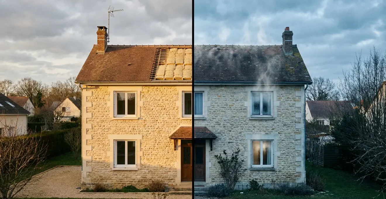 Vue comparative d'une maison montrant différentes classes énergétiques et leur impact sur la valeur immobilière
