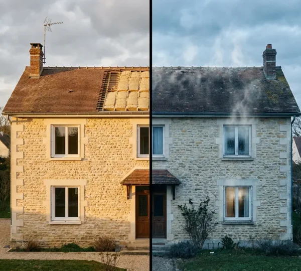 Vue comparative d'une maison montrant différentes classes énergétiques et leur impact sur la valeur immobilière