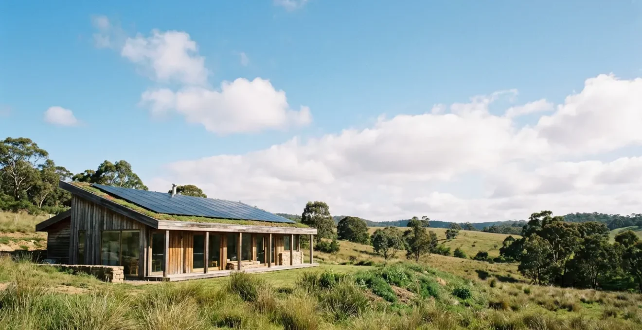 Maison moderne équipée de panneaux solaires sur le toit sous un ciel ensoleillé, symbolisant l'autoproduction d'énergie décarbonée