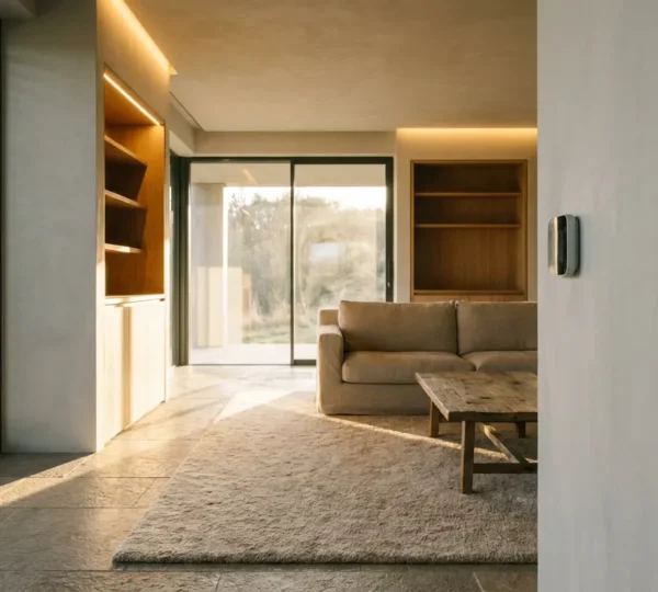 Maison moderne éco-énergétique avec système domotique intégré et gestion intelligente de la température