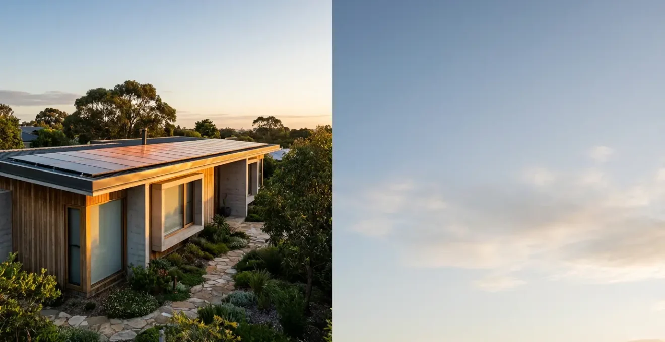 Maison moderne avec panneau solaire et verdure mettant en valeur sa performance énergétique