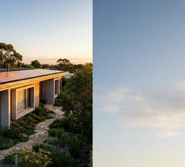 Maison moderne avec panneau solaire et verdure mettant en valeur sa performance énergétique