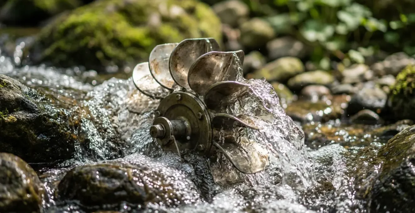 Petite centrale hydroélectrique intégrée dans un cours d'eau avec système de passe à poissons