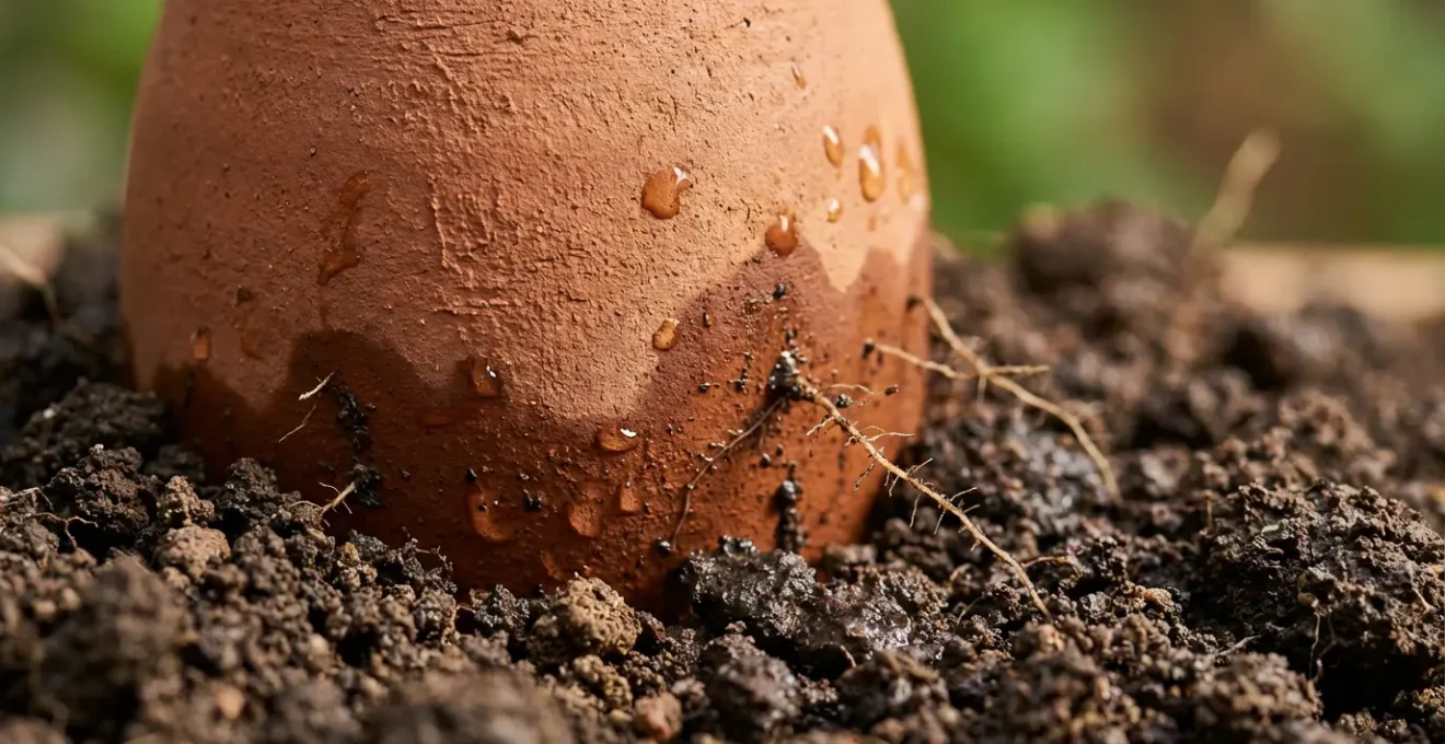 Système d'irrigation par oyas en terre cuite enterrées dans un potager