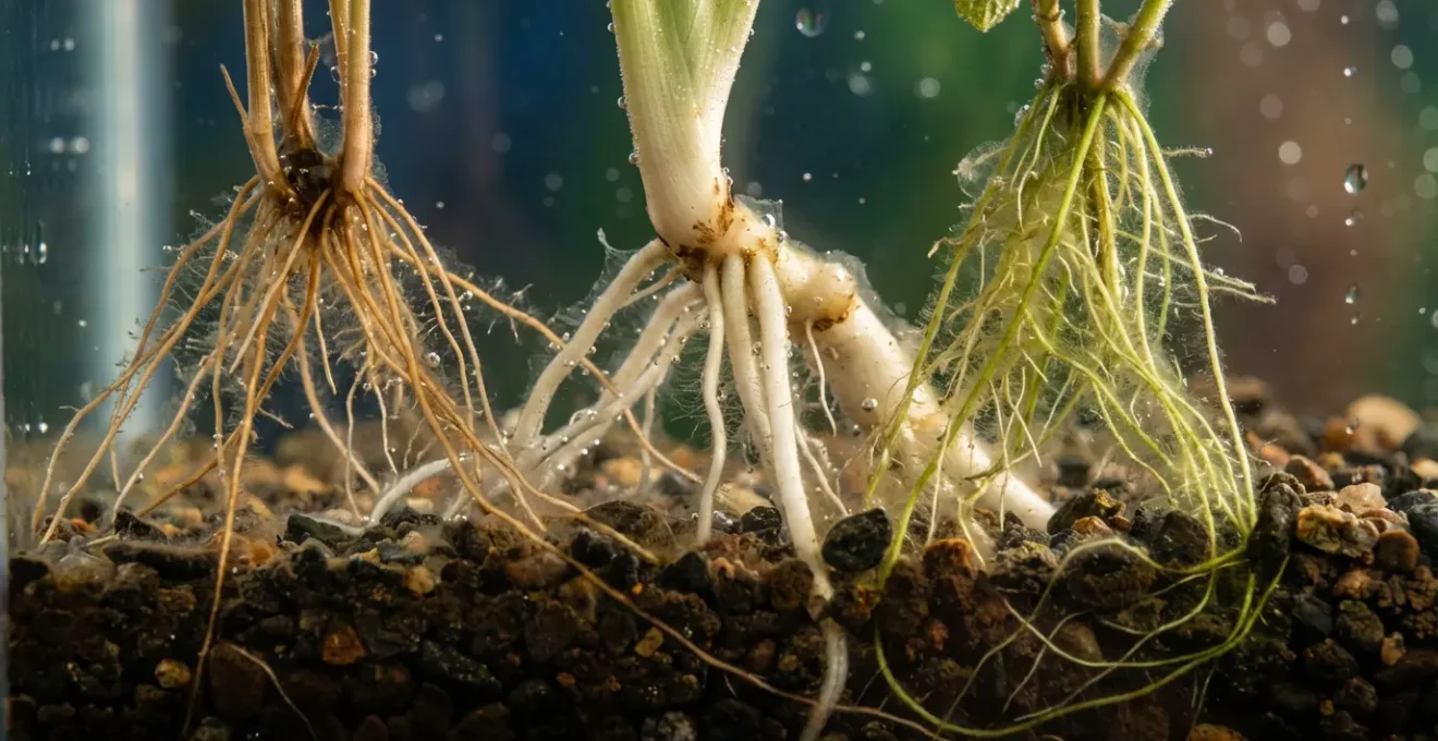 Différentes plantes épuratrices dans un bassin de phytoépuration en action
