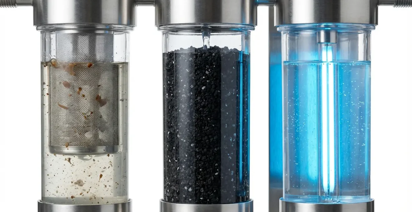Système de traitement triple filtration avec lampe UV et charbon actif